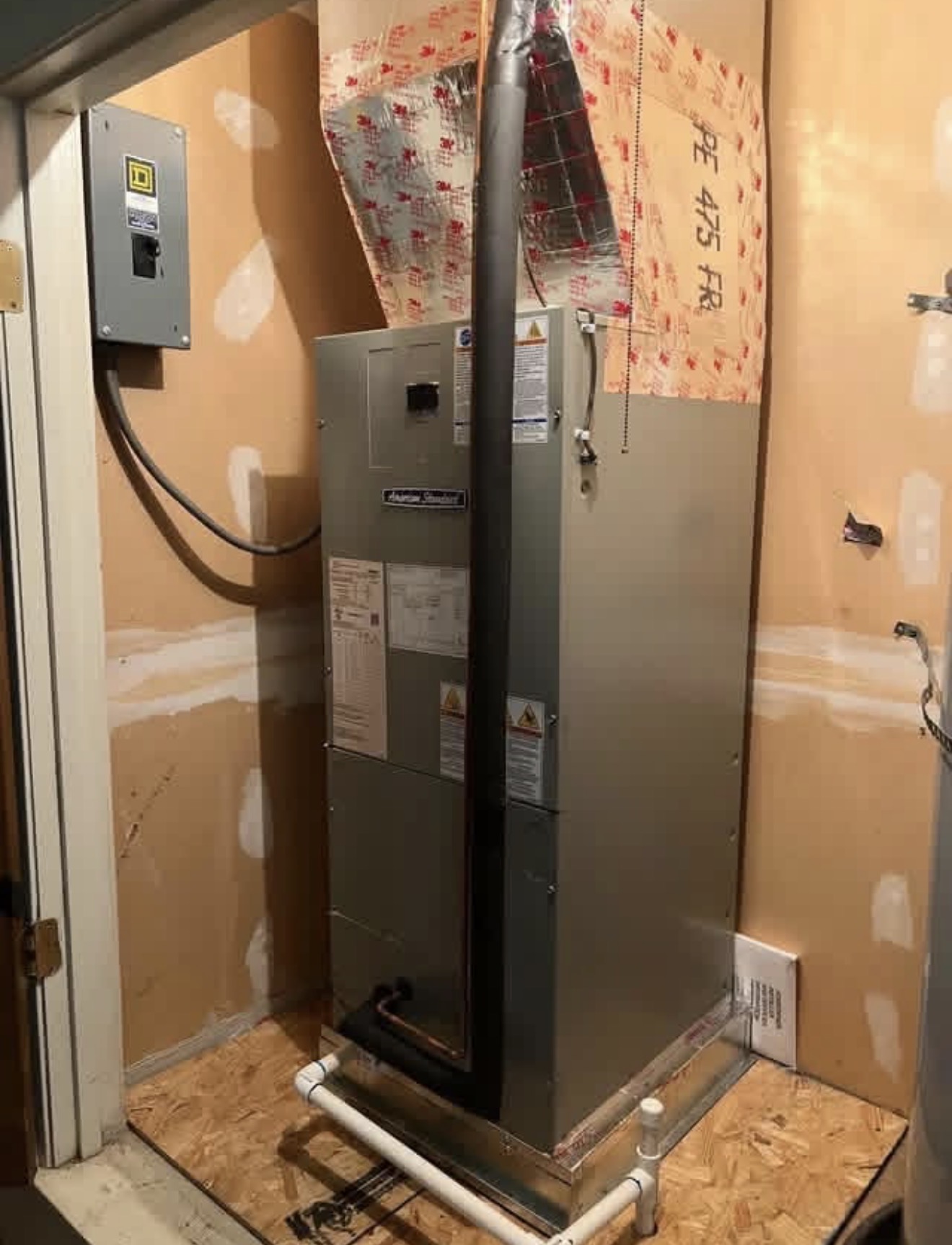 Indoor HVAC equipment in a new construction space